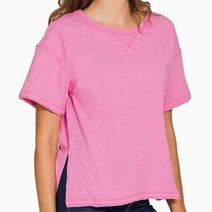 Cotton Slub Short Sleeve Tee  - Candy Pink